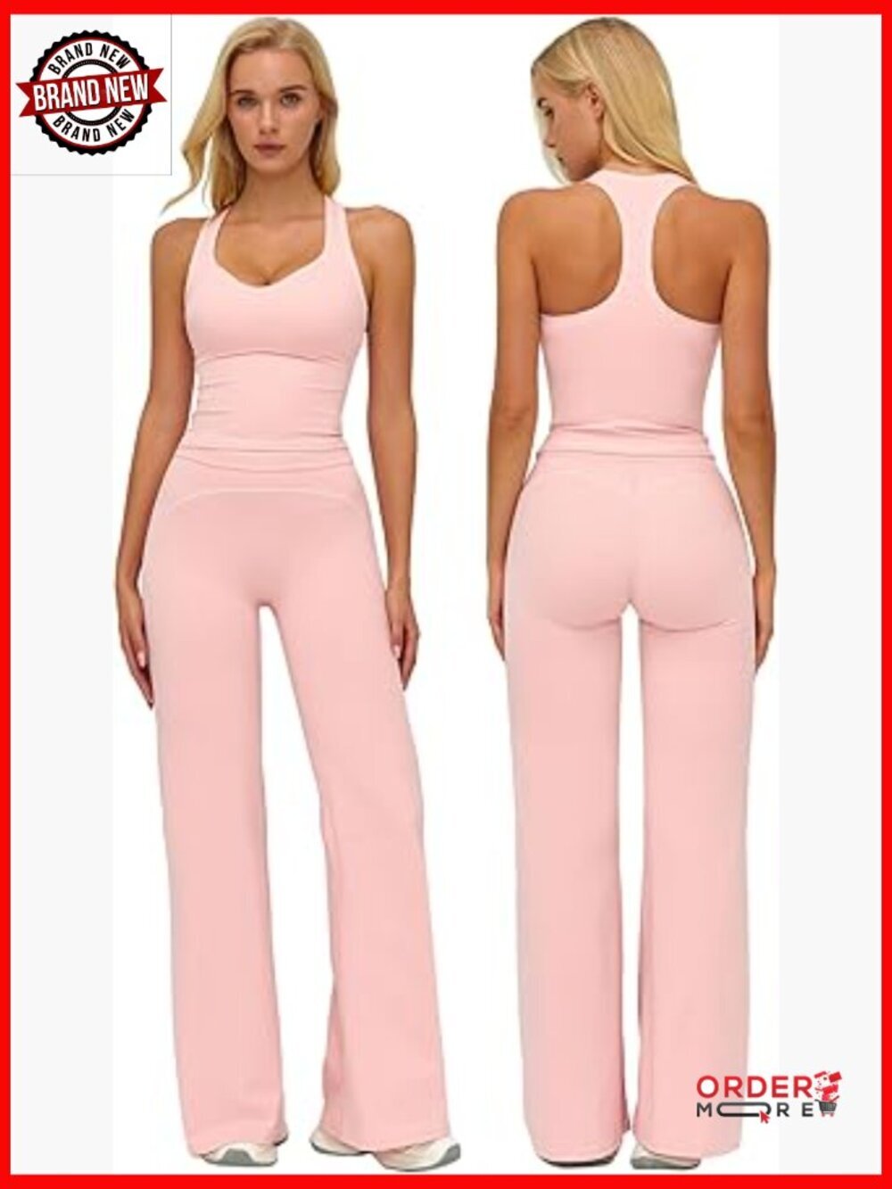 Two Piece Workout Set Racerback Tank High Waist Wide Leg Yoga Pants Pilates